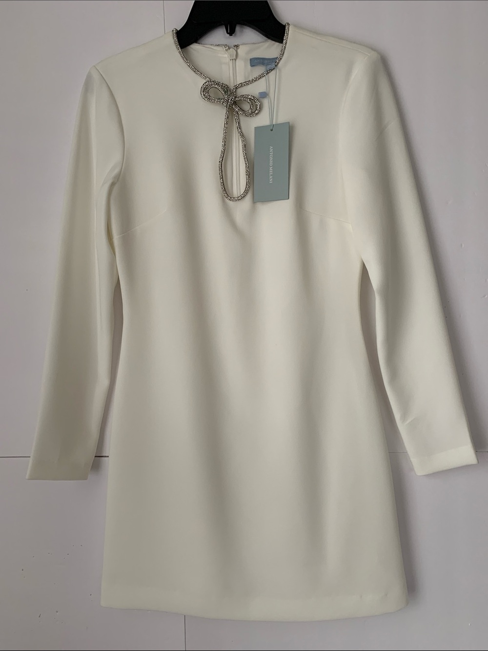 NWT Antonio Melani Ivory Long-Sleeve Taryn Mini Dress with Bow Tie Neck Size 2
